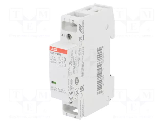 Contactor: 2-pole installation; 20A; 230VAC,230VDC; NO x2; ESB ABB ESB20-20N-06