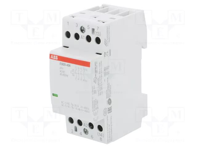 Contactor: 4-pole installation; 25A; 24VAC,24VDC; NO x4; -25÷55°C ABB ESB25-40N-01