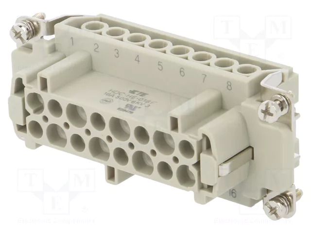 Connector: HDC; contact insert; female; HE; PIN: 16; 16A; 500V; 16+PE TE Connectivity T2040162201-000