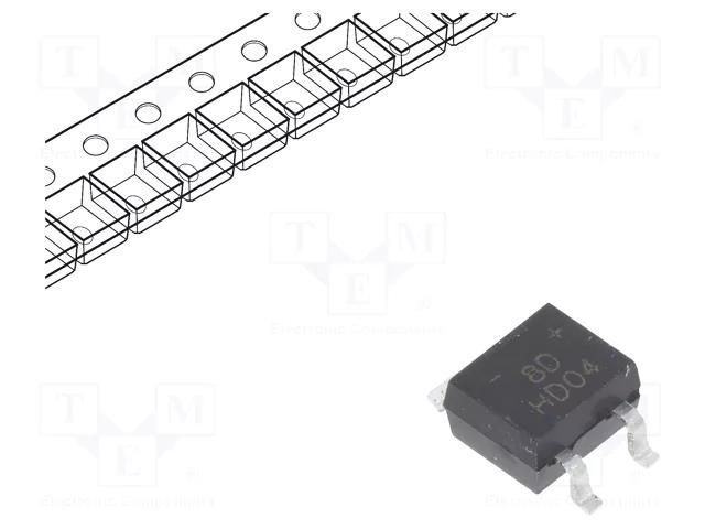 Bridge rectifier: single-phase; 400V; If: 0.8A; Ifsm: 30A; MiniDIP DIODES INCORPORATED HD04-T