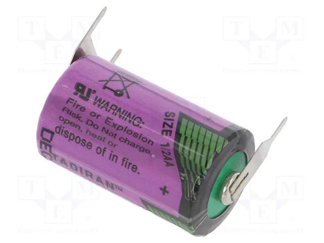Battery: lithium (LTC); 1/2AA; 3.6V; 1200mAh; non-rechargeable TADIRAN SL-350/PT