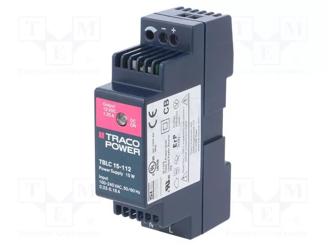 Power supply: switching; for DIN rail; 15W; 12VDC; 1.25A; OUT: 1 TRACO POWER TBLC15-112