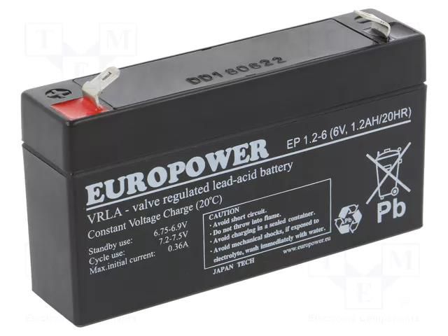 Re-battery: acid-lead; 6V; 1.2Ah; AGM; maintenance-free; EP EUROPOWER ACCU-EP1.2-6/EUR