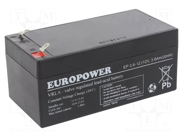 Re-battery: acid-lead; 12V; 3.6Ah; AGM; maintenance-free; EP EUROPOWER ACCU-EP3.6-12/EUR