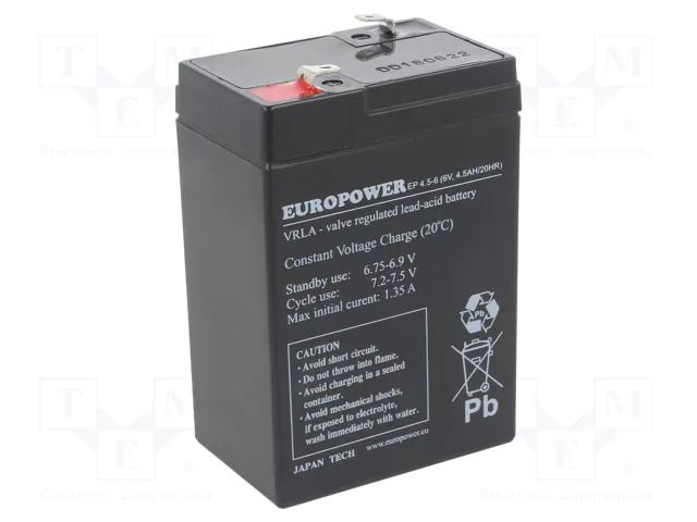 Re-battery: acid-lead; 6V; 4.5Ah; AGM; maintenance-free; EP EUROPOWER ACCU-EP4.5-6/EUR