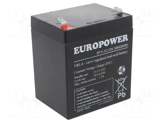 Re-battery: acid-lead; 12V; 5Ah; AGM; maintenance-free; EP EUROPOWER ACCU-EP5-12/EUR