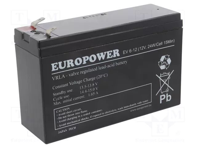 Re-battery: acid-lead; 12V; 5.5Ah; AGM; maintenance-free; EV EUROPOWER ACCU-EV6-12/EUR