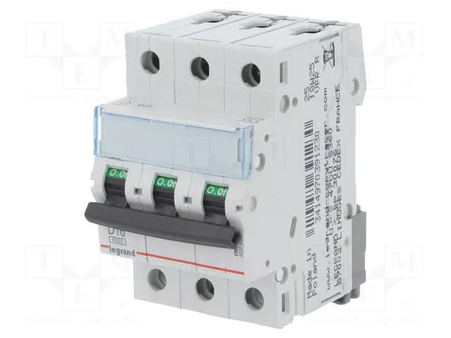 Circuit breaker; 400VAC; Inom: 16A; Poles: 3; Charact: D; 6kA; IP20 LEGRAND 403755
