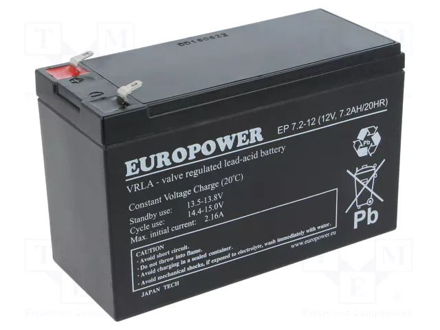 Re-battery: acid-lead; 12V; 7.2Ah; AGM; maintenance-free; EP EUROPOWER ACCU-EP7.2-12/EUR