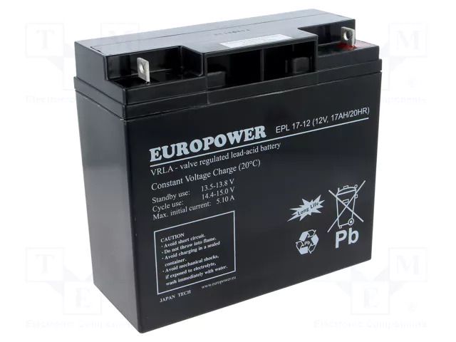Re-battery: acid-lead; 12V; 17Ah; AGM; maintenance-free; EPL EUROPOWER ACCU-EPL17-12/EUR