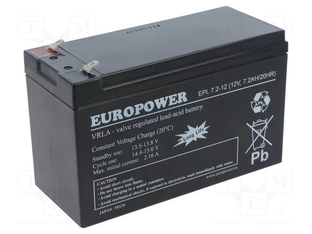 Re-battery: acid-lead; 12V; 7.2Ah; AGM; maintenance-free; EPL EUROPOWER ACCU-EPL7.2-12/EUR