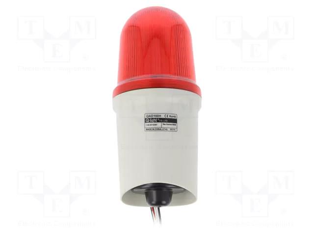 Signaller: lighting-sound; 10÷30VDC; LED; red; IP65; Ø97x218mm QLIGHT QAD100H-12/24-R