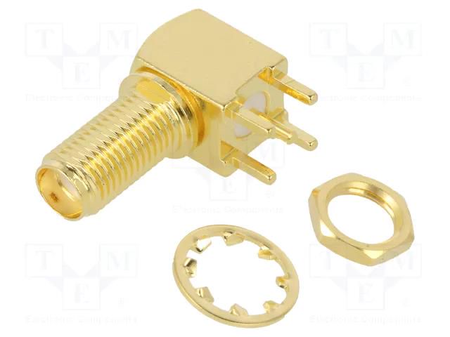 Connector: SMA; socket; female; angled 90°; 50Ω; THT; PTFE; brass AMPHENOL RF 132203