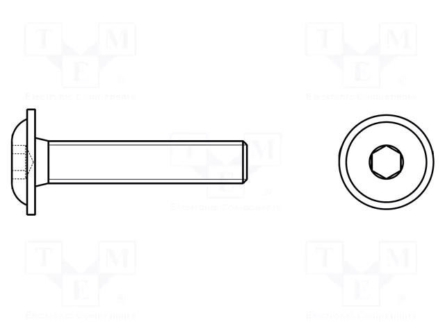 Screw; with flange; M10x40; 1.5; Head: button; hex key; HEX 6mm KRAFTBERG K10X40ISO7380-2-A2
