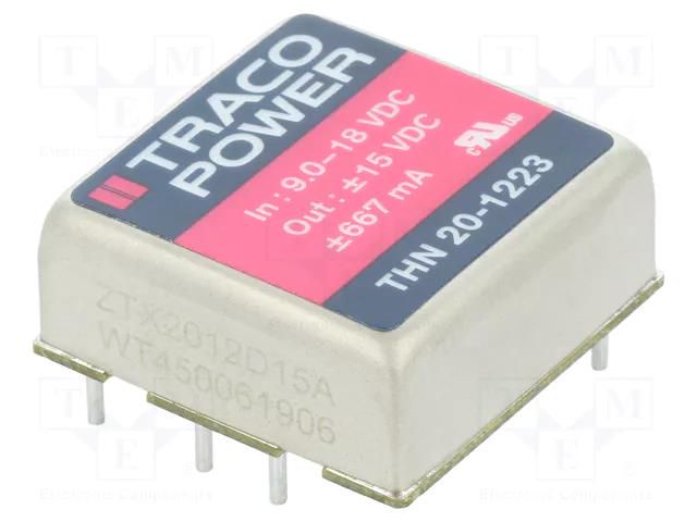 Converter: DC/DC; 20W; Uin: 9÷18VDC; Uout: 15VDC; Uout2: -15VDC TRACO POWER THN20-1223