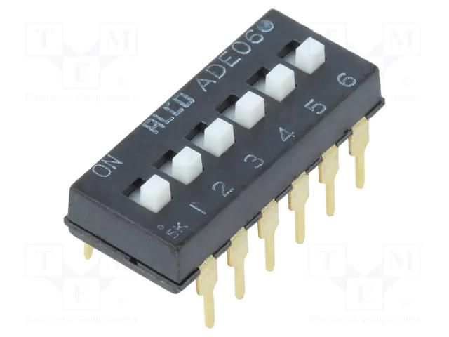 Switch: DIP-SWITCH; Poles number: 6; ON-OFF; 0.1A/24VDC; Pos: 2 TE Connectivity 1825360-4