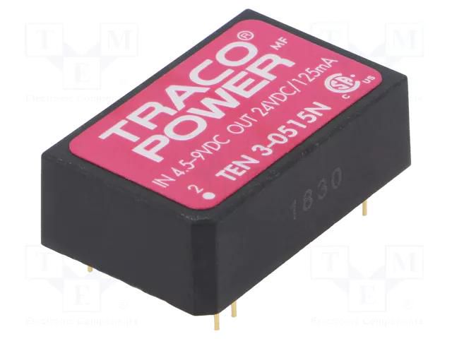 Converter: DC/DC; 3W; Uin: 4.5÷9VDC; Uout: 24VDC; Iout: 125mA; DIP24 TRACO POWER TEN3-0515N