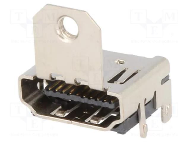 Connector: HDMI; socket; with holder; PIN: 19; gold-plated; SMT ATTEND 206B-SEAN-R01