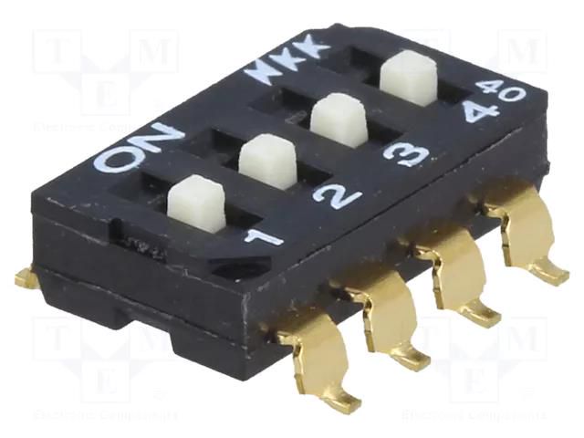 Switch: slide; Pos: 4; SPST; 0.025A/24VDC; OFF-ON; SMT; -20÷70°C NKK SWITCHES JS0204AP4-S