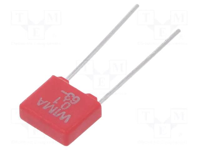 Capacitor: polyester; 100nF; 40VAC; 63VDC; 5mm; ±5%; 2.5x6.5x7.2mm WIMA MKS2-100N/63-5%-A