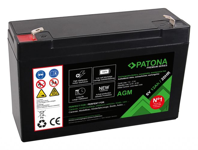 PATONA Premium AGM Lead Battery 6V 12Ah 20HR, PATONA 6402 4055655211215