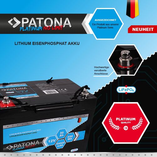 PATONA Platinum LiFePO4 Battery 12V 50Ah 600Wh 50.000mAh, PATONA 6415