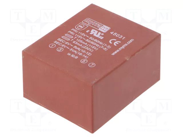 Transformer: encapsulated; 10VA; 115VAC,230VAC; 6V; 6V; 833mA; PCB MYRRA MYRRA-45031
