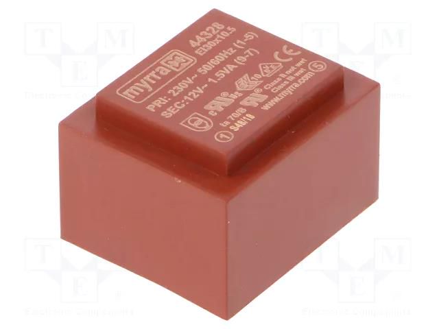 Transformer: encapsulated; 1.5VA; 230VAC; 12V; 125mA; PCB MYRRA MYRRA-44328