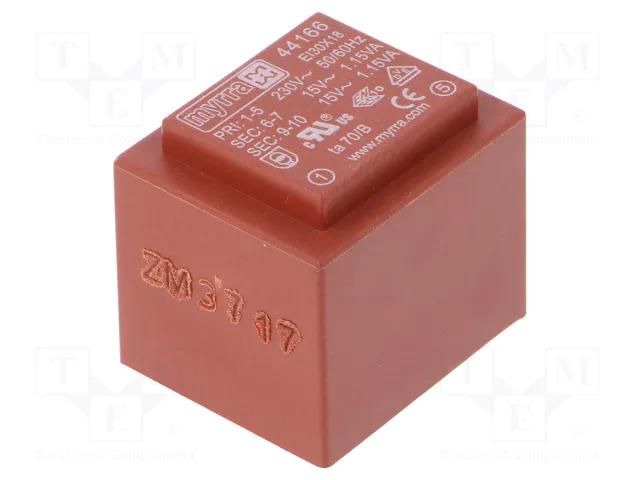 Transformer: encapsulated; 2.3VA; 230VAC; 15V; 15V; 77mA; 77mA; PCB MYRRA MYRRA-44166