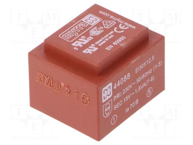 Transformer: encapsulated; 1.5VA; 230VAC; 15V; 100mA; PCB MYRRA MYRRA-44088