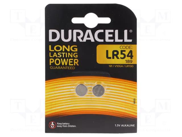 Battery: alkaline; LR1130,LR54,coin; 1.5V; non-rechargeable DURACELL BAT-LR54-DR-B2