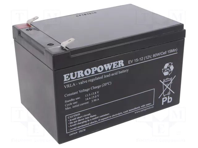 Re-battery: acid-lead; 12V; 13Ah; AGM; maintenance-free; EV EUROPOWER ACCU-EV15-12/EUR