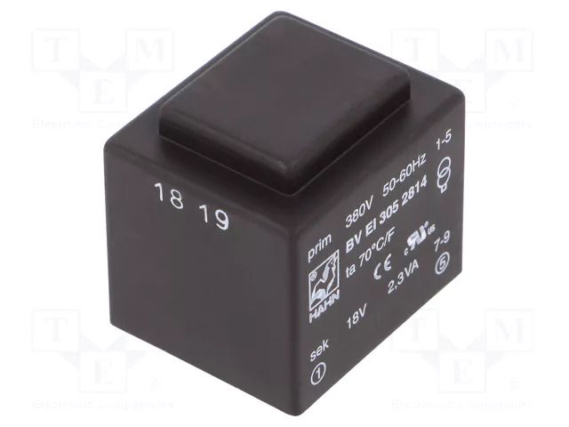 Transformer: encapsulated; 2.3VA; 380VAC; 18V; 128mA; PCB; BVEI HAHN BVEI3052814