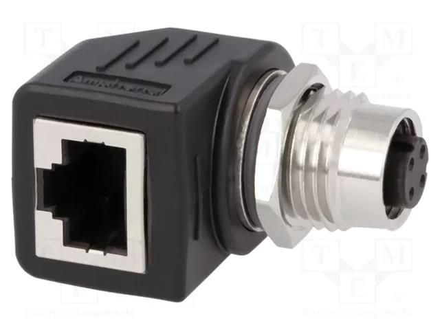 Adapter; M12 female,RJ45 socket; D code-Ethernet; PIN: 4; Cat: 5e AMPHENOL LTW RJS-12D04FF-RS8001