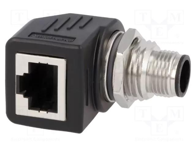 Adapter; M12 male,RJ45 socket; D code-Ethernet; PIN: 4; Cat: 5e AMPHENOL LTW RJS-12D04FM-RS8001