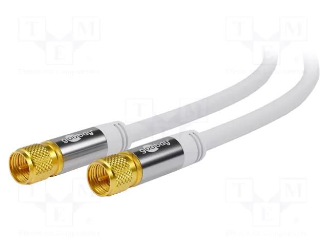 Cable; 1m; F plug,both sides; PVC; shielded connectors; white; 75Ω Goobay SAT-F/F-0100-WH