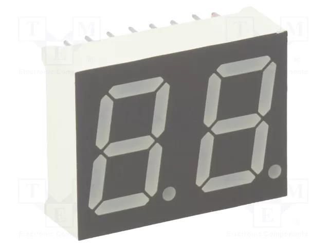 Display: LED; 7-segment; 14.2mm; 0.56"; No.char: 2; yellow-green LUCKYLIGHT KW2-56GCGA