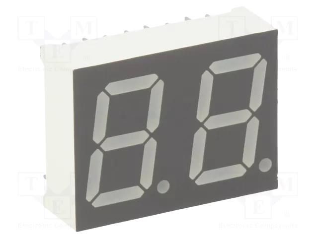 Display: LED; 7-segment; 14.2mm; 0.56"; No.char: 2; red; 40÷80mcd LUCKYLIGHT KW2-56GCVA