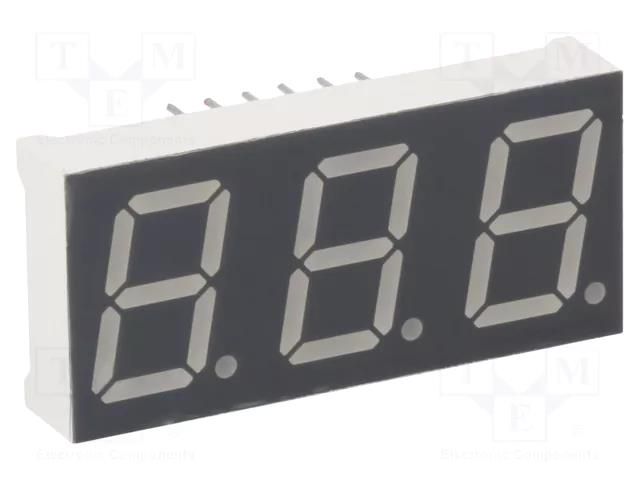 Display: LED; 7-segment; 13.2mm; 0.52"; No.char: 3; yellow-green LUCKYLIGHT KW3-521CGA