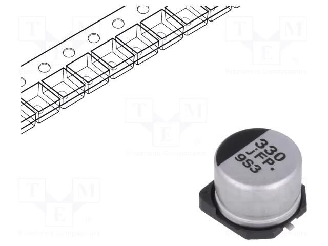 Capacitor: electrolytic; low ESR; SMD; 330uF; 6.3VDC; Ø8x6.2mm PANASONIC EEEFP0J331AP