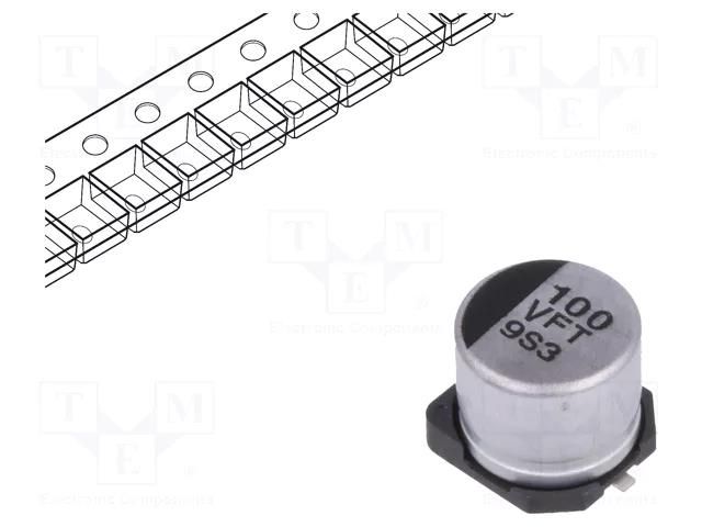 Capacitor: electrolytic; low ESR; SMD; 100uF; 35VDC; Ø6.3x5.8mm PANASONIC EEEFT1V101AP