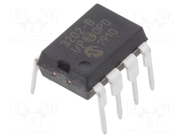 IC: A/D converter; Ch: 2; 12bit; 100ksps; 2.7÷5.5V; DIP8; tube MICROCHIP TECHNOLOGY MCP3202-BI/P