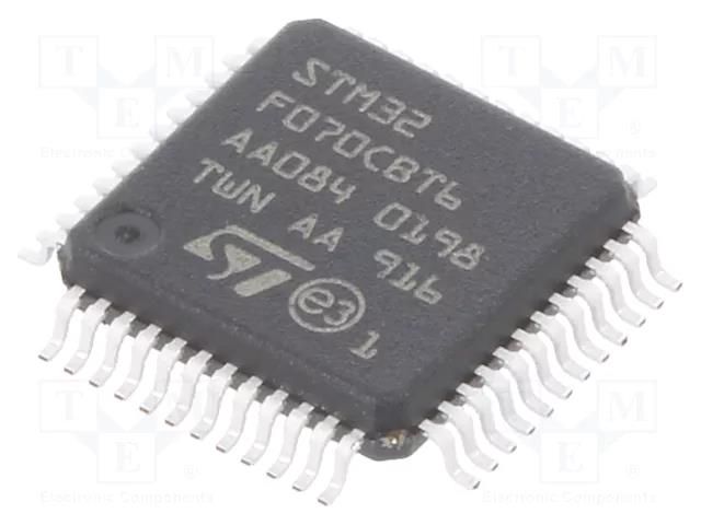 IC: STM32 ARM microcontroller; 48MHz; LQFP48; 2.4÷3.6VDC; STM32F0 STMicroelectronics STM32F070CBT6