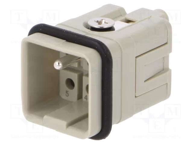 Connector: HDC; male; HQ; PIN: 6; 5+PE; size 1; w/o contacts; 16A TE Connectivity T2080052101-000