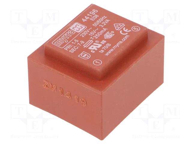 Transformer: encapsulated; 3.2VA; 230VAC; 15V; 213mA; PCB MYRRA MYRRA-44196