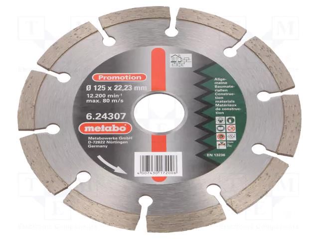 Diamond hole saw; Ø: 125mm; Øhole: 22.23mm; glaze,ceramic tile METABO MTB.624307