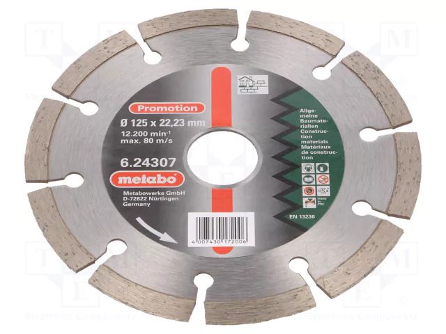Cutting diamond wheel; Ø: 125mm; Øhole: 22.23mm METABO MTB.624307