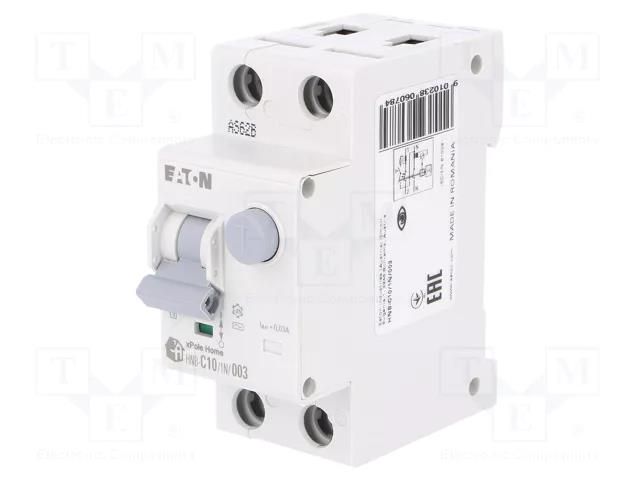 RCBO breaker; Inom: 10A; Ires: 30mA; Max surge current: 250A; IP20 EATON ELECTRIC HNB-C10/1N/003