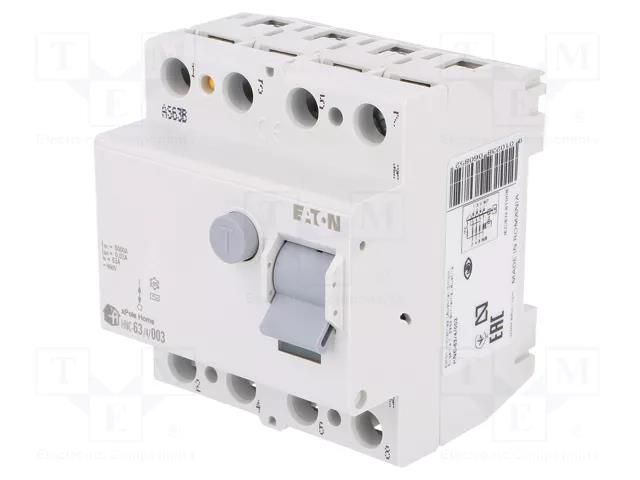 RCD breaker; Inom: 63A; Ires: 30mA; Max surge current: 250A; IP40 EATON ELECTRIC HNC-63/4/003