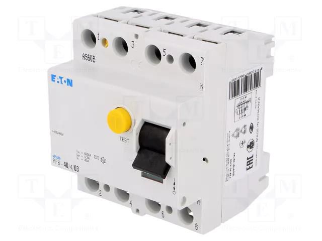 RCD breaker; Inom: 40A; Ires: 300mA; Max surge current: 500A; IP20 EATON ELECTRIC PF6-40/4/03